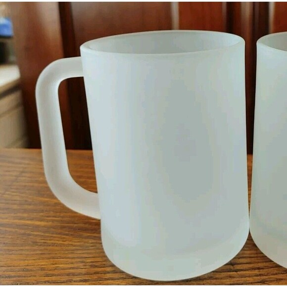Vintage Frosted Glass Mugs No Logo VGC 4-3/4 x 3-1/4" PLUS HANDLE - Picture 4 of 7